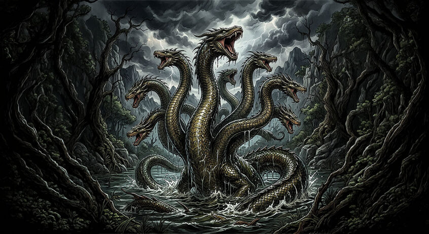 Lernaean Hydra rising from the swamp